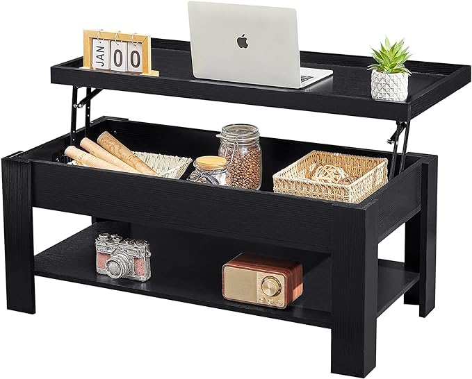 Lift Top Coffee Table with Storage Shelf and Hidden Compartment