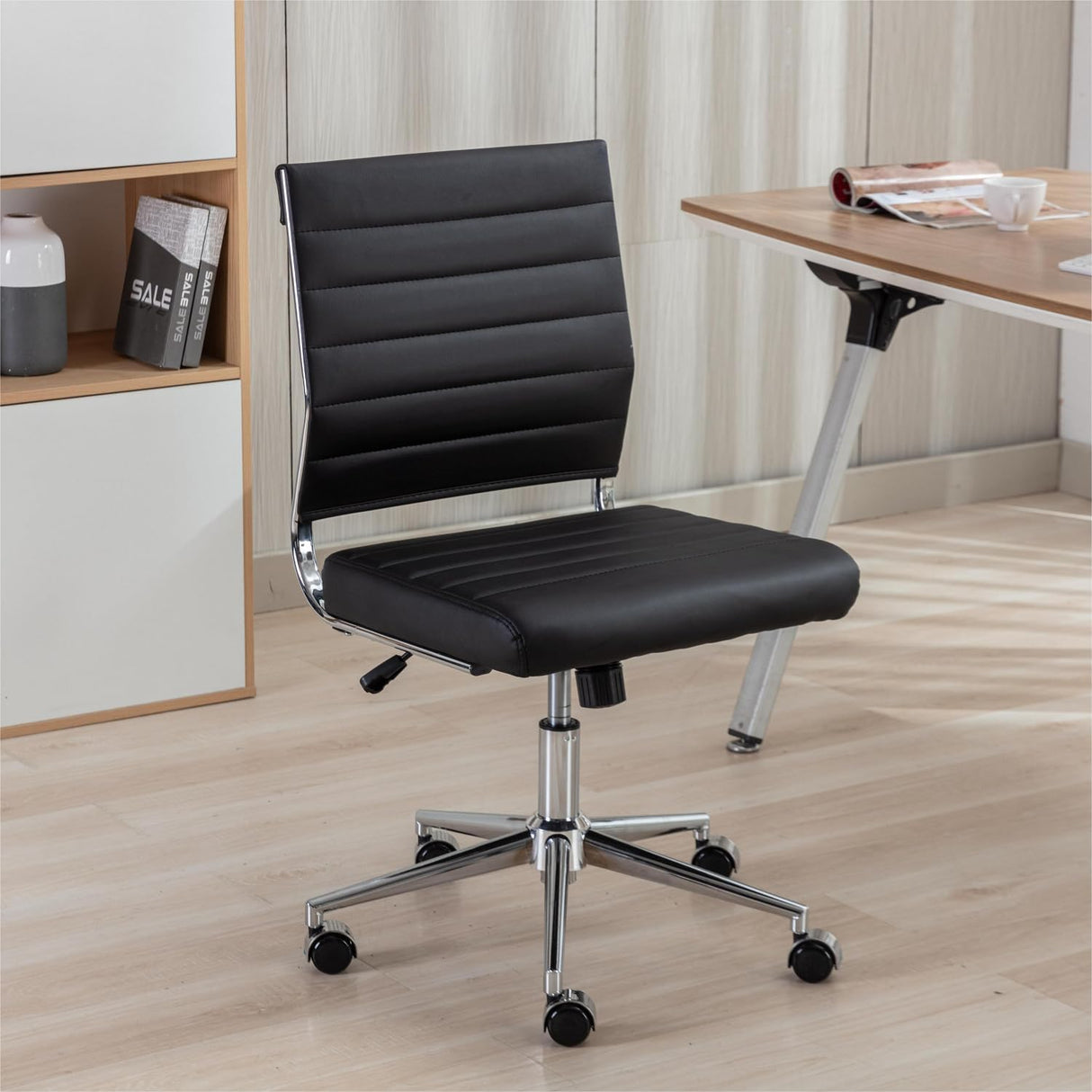 Armless Office Desk Chair, Mid Back Ergonomic Swivel Conference Room Chair