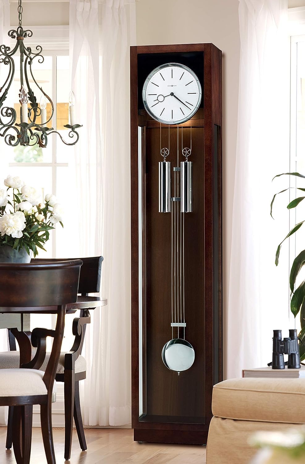 Templeton Floor Clock II, Silver Pendulum Triple Chime Movement with Espresso Finish