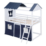 House Full Loft Bunk Bed with Tent, Kids Loft Bed with Ladders,Guardrail