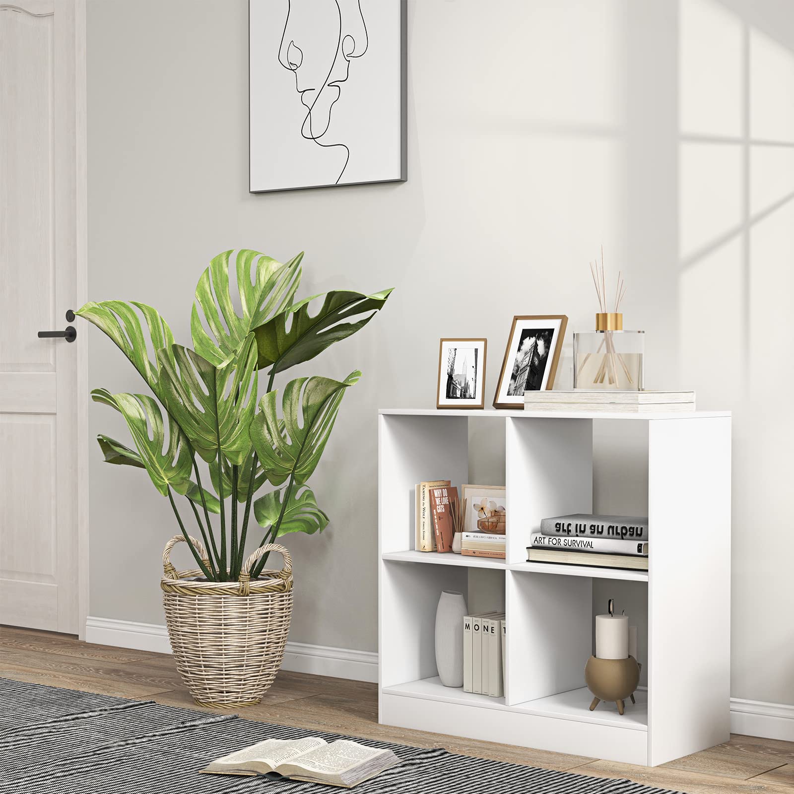 4-Cube Bookcase White - 2-Tier Freestanding Open Bookshelf