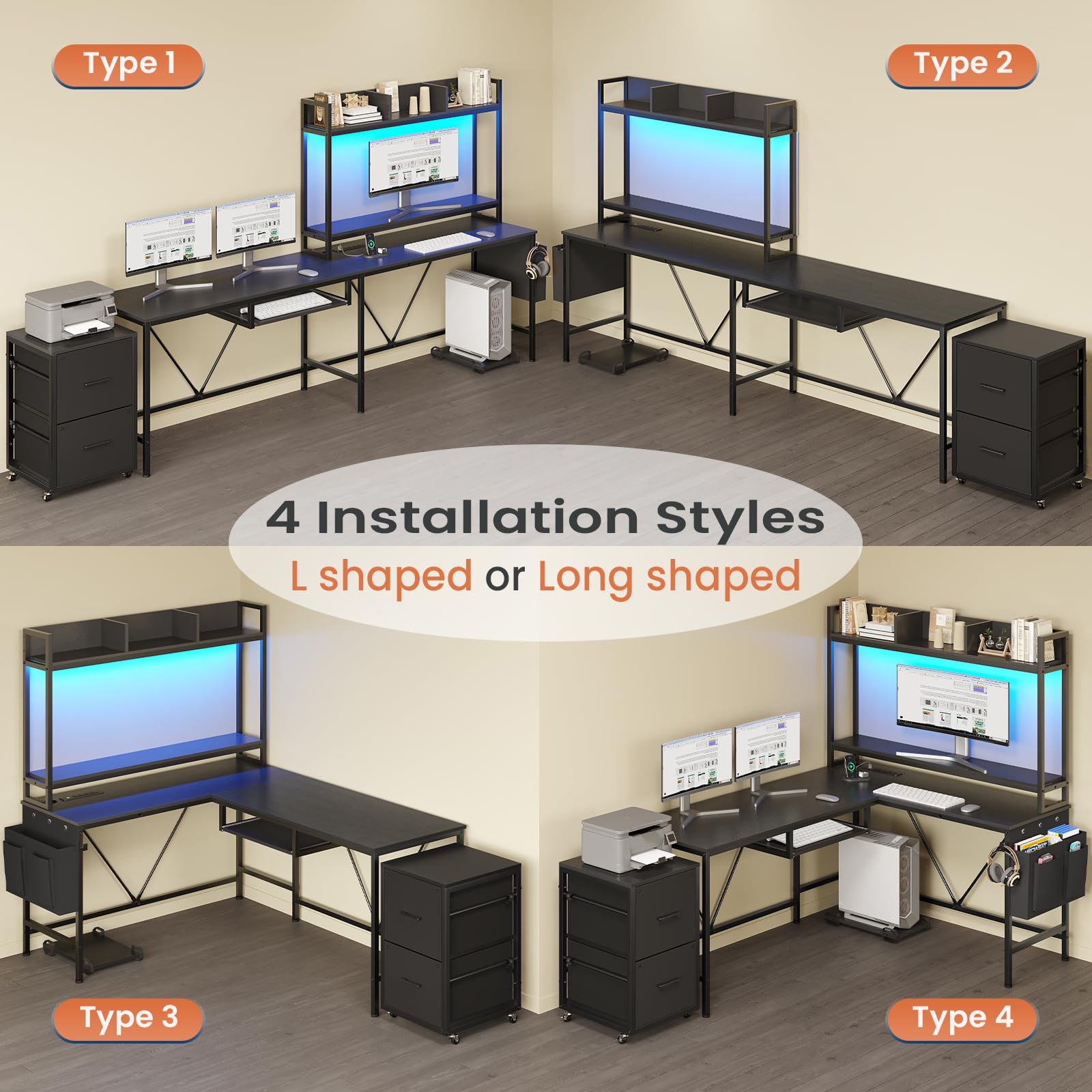 L Shaped Gaming Desk with Keyboard Tray, Reversible Computer Desk