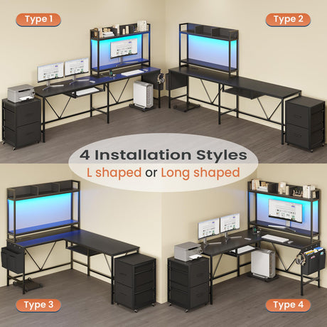 L Shaped Gaming Desk with Keyboard Tray, Reversible Computer Desk