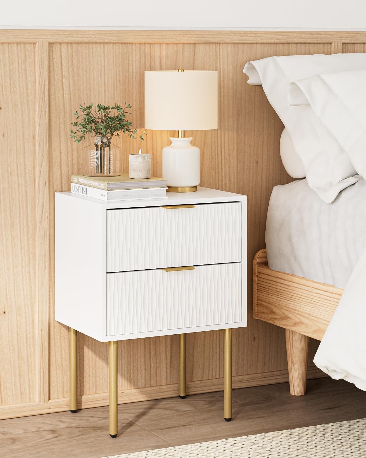 Night Stand, Modern Bedside Table with 2 Storage Drawer, Small Side Table