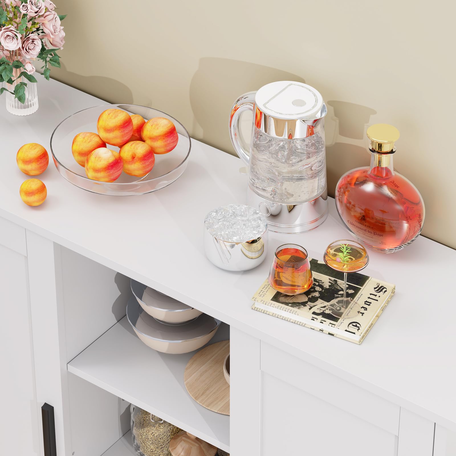 Storage Cabinet with 2 Doors and 4 Storage Shelves, Credenza Buffet Cabinet