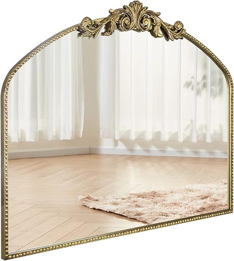 Vintage Gold Antique Arched Full Length Floor Mirror 22"X65",Traditional Elegant Baroque Floor Body Mirror with Ornate Matel Frame, French Wall Mirror for Dressing/Living Room/Hallway