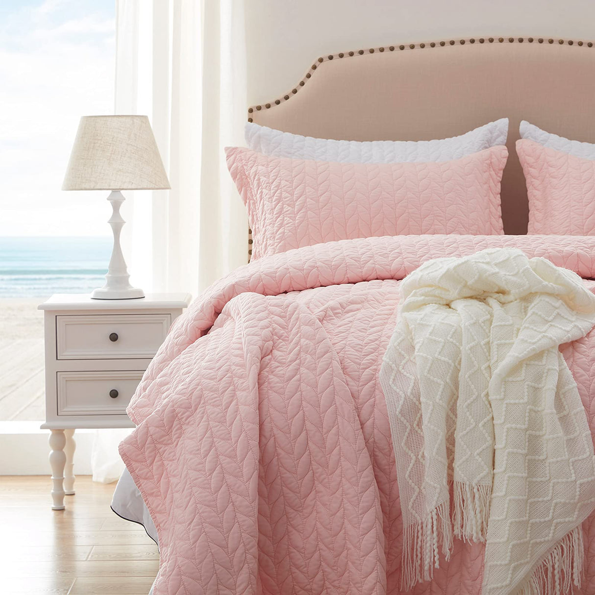 Quilt Sets Queen Pink Lightweight Bedspread Full Soft Reversible Coverlet for All Season