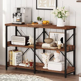 Rustic Console Table Behind Sofa, Industrial Entryway Table with Storage Shelves