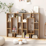 35.5” Geometric Bookshelf, Freestanding Wood Open Bookcase with 7 Cubes, Anti-Toppling Devices, Home Office Décor Rectangular Storage Shelf Display Rack for Study Living Room (1, Natural)
