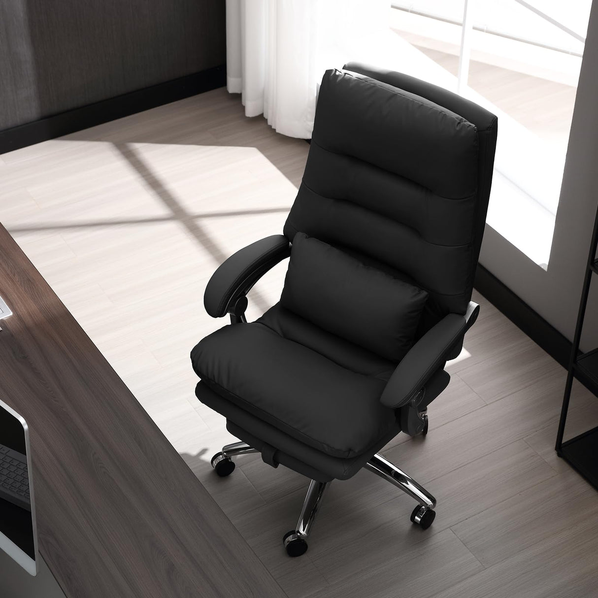 Office Chair with Foot Rest - High Back Executive Chair with Padded Linkage Armrests,