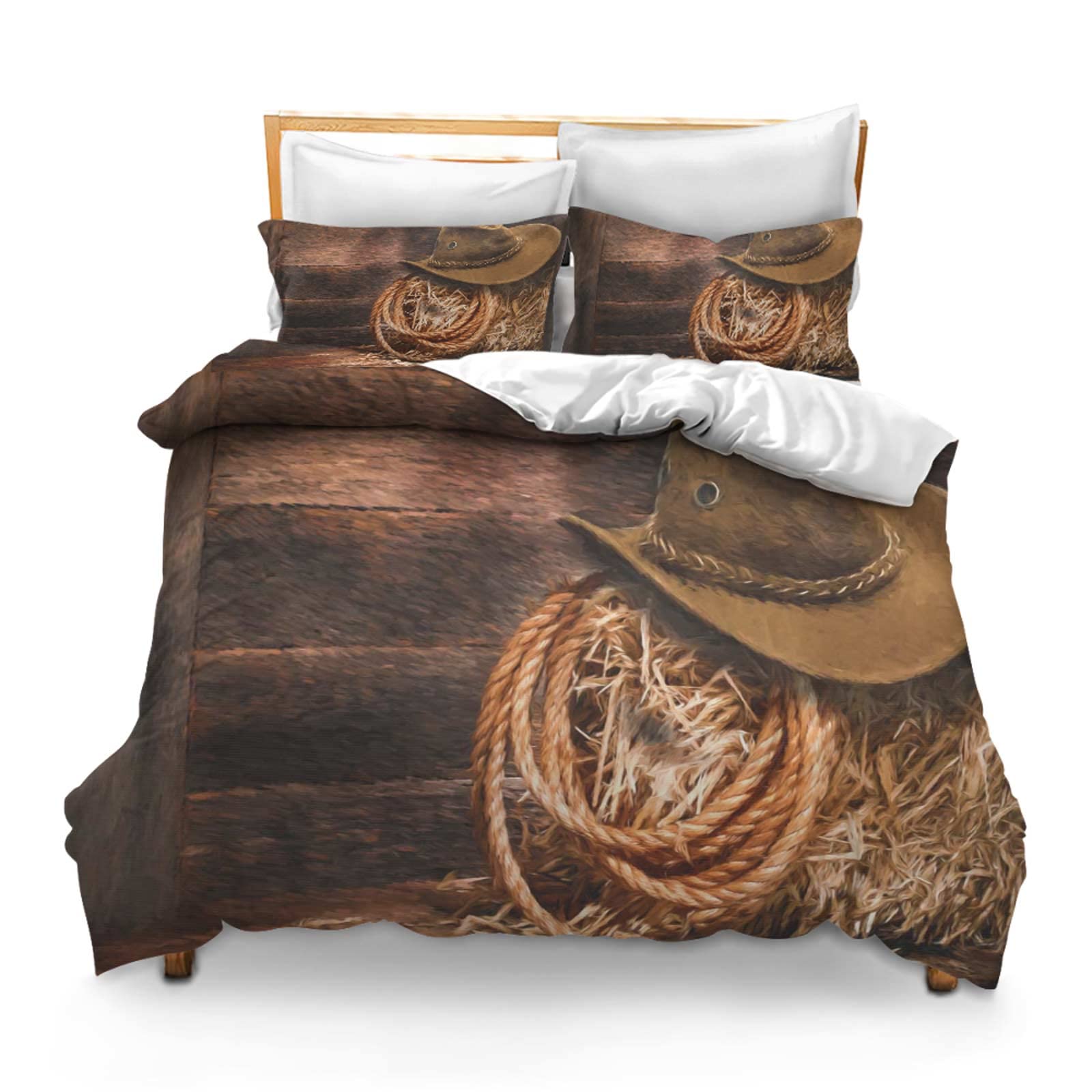 Printed Comforter Cover Set Full Lasso Hat Hay Barn West Cowboy