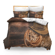 Printed Comforter Cover Set Full Lasso Hat Hay Barn West Cowboy