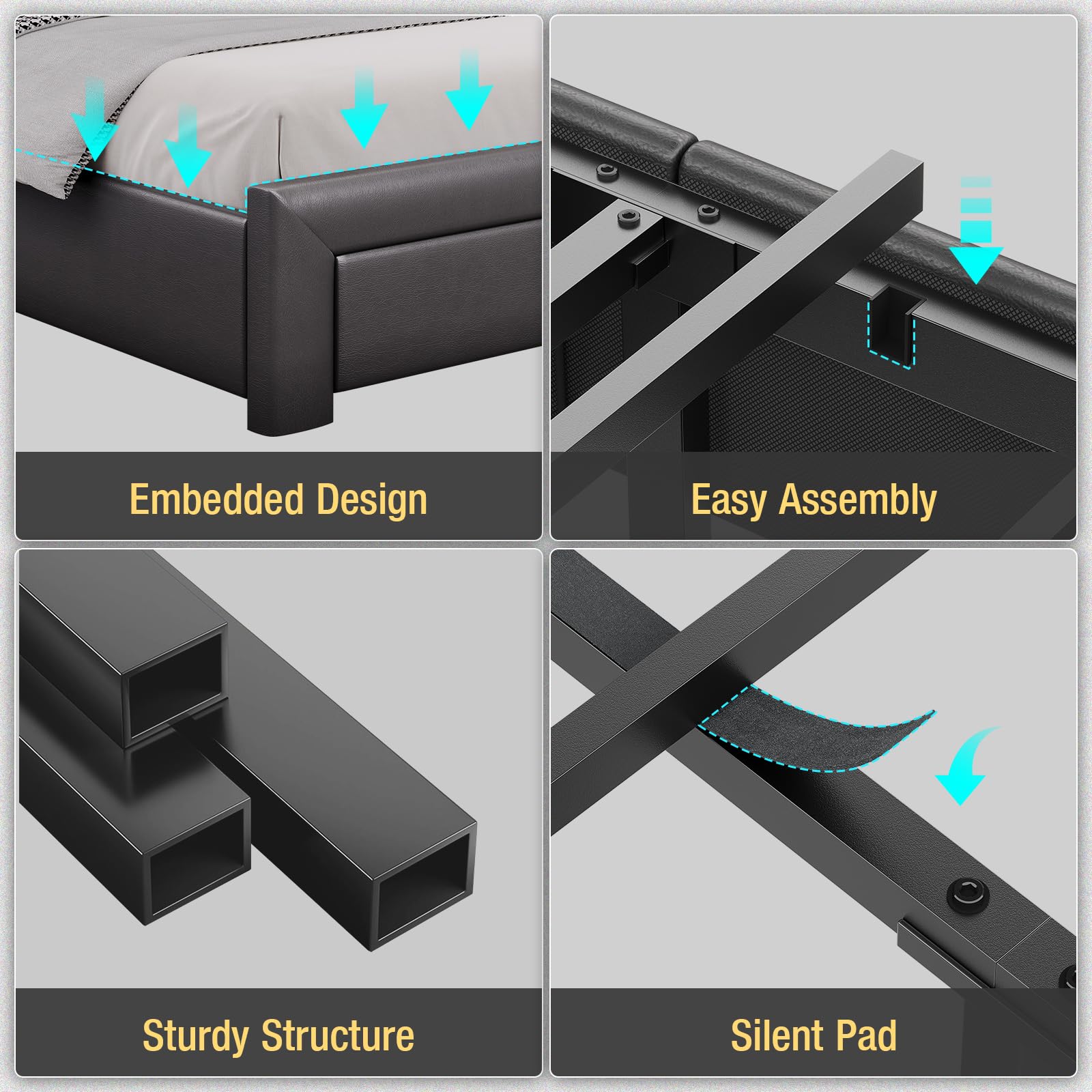 Queen Bed Frame with Storage Headboard and 6 Drawers