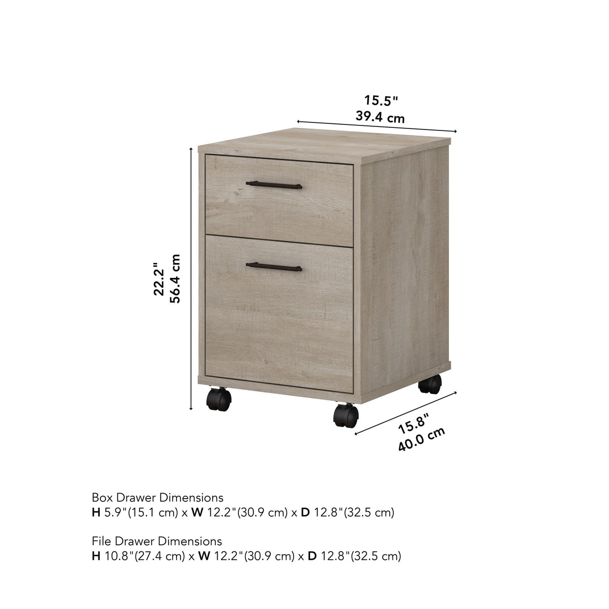 Key West 2 Drawer Mobile File Cabinet, Rolling File Cabinet for Home Office