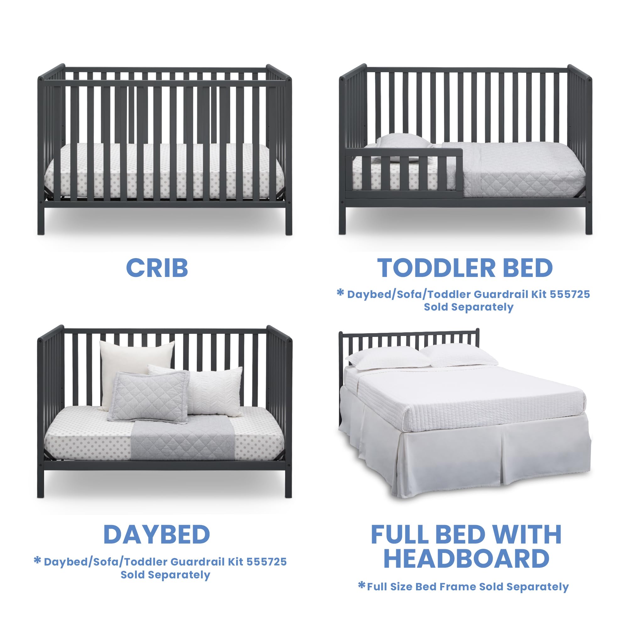 Heartland 4-in-1 Convertible Crib - Greenguard Gold Certified, Charcoal Grey