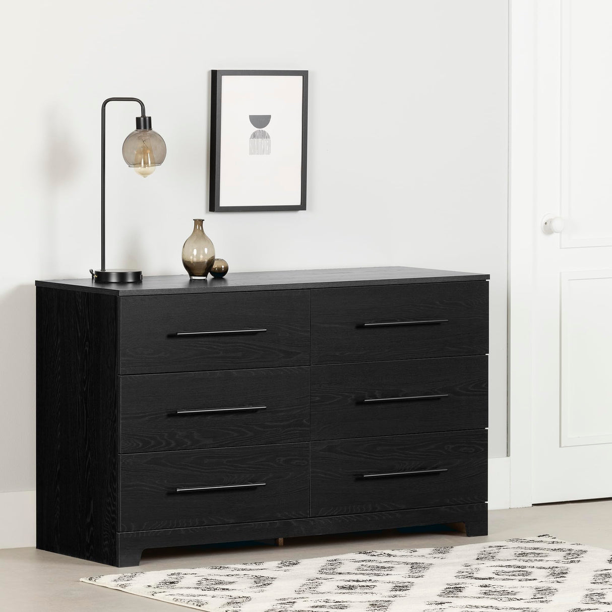 Primo 6-Drawer Double Dresser, Black Oak