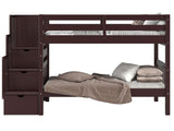 Bedz King Stairway Bunk Beds Twin over Twin with 3 Drawers in the Steps, Dark Cherry