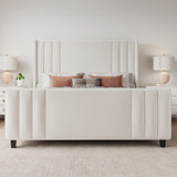 King Size Platform Bed Frame, Upholstered Bed with Vertical Channel Tufted Wingback Headboard & Footboard,