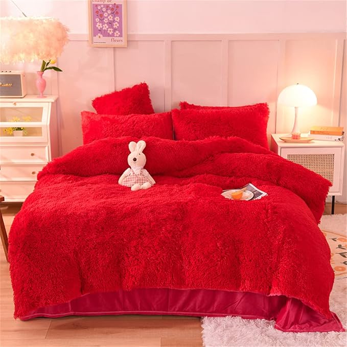 Plush Shaggy Duvet Cover Set Queen Luxury Fluffy Faux Fur Comforter Cover Set Ultra
