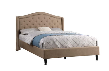 Platform Bed Frame with 51" Tall Headboard - Button Tufted Cloth Bed - Wood Slat Support