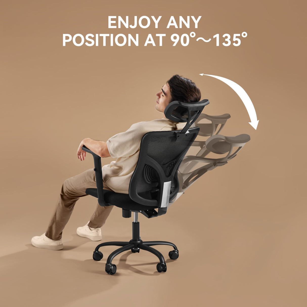 Ergonomic Office Chair, Desk Chair with 2'' Adjustable Lumbar Support, Headrest,