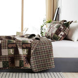 Reversible Lodge Plaid Bedding Moose Bear Quilt Full/Queen Size Rustic Bedspread Cabin