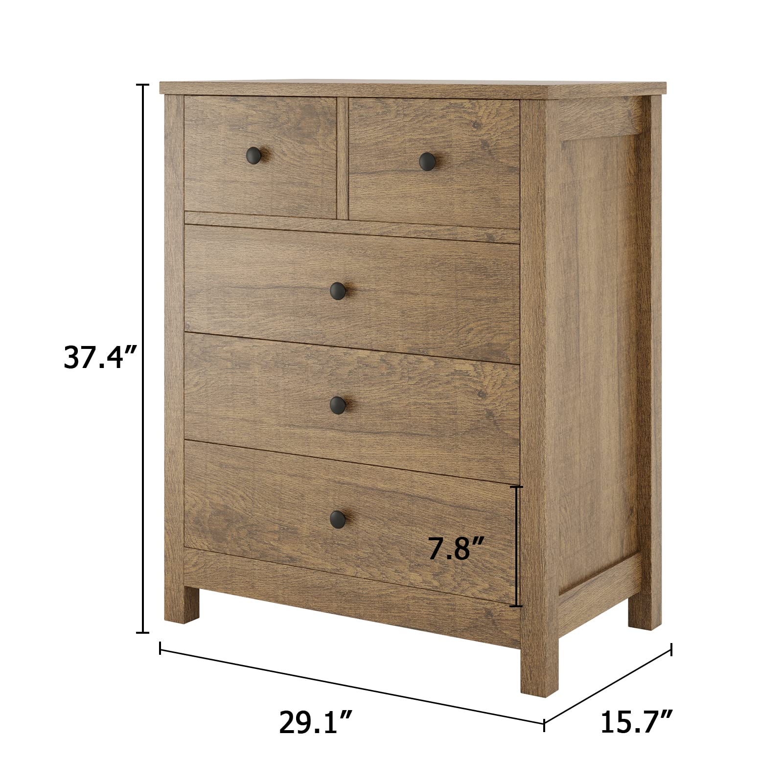 Dresser for Bedroom, 5 Drawer Dresser with Metal Handle, Wood Dresser Organizer