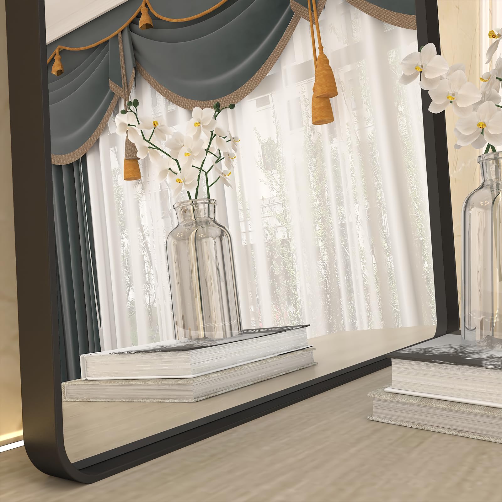 Black Bathroom Mirror, Modern Rectangle Metal Framed Mirrors