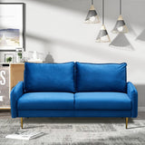 Velvet Sofa Modern Couch Tufted Loveseat with Metal Legs for Living Room, Bedroom, Office, Playroom - Space Blue