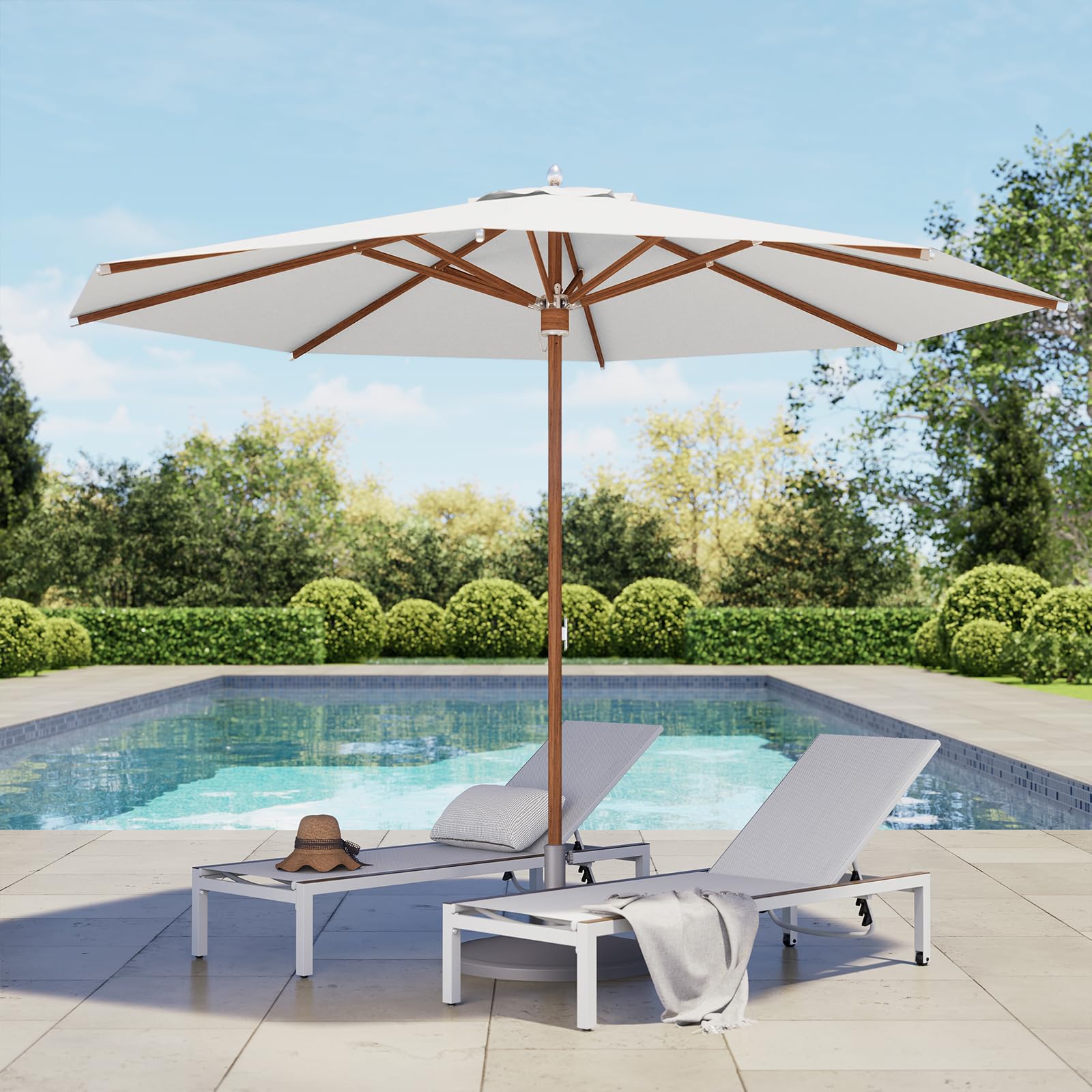 11 FT 10-Year-Non-Fading Patio Umbrella, Outdoor Umbrella with 8 Faux-Wood Grain Aluminum Ribs, Market Umbrella