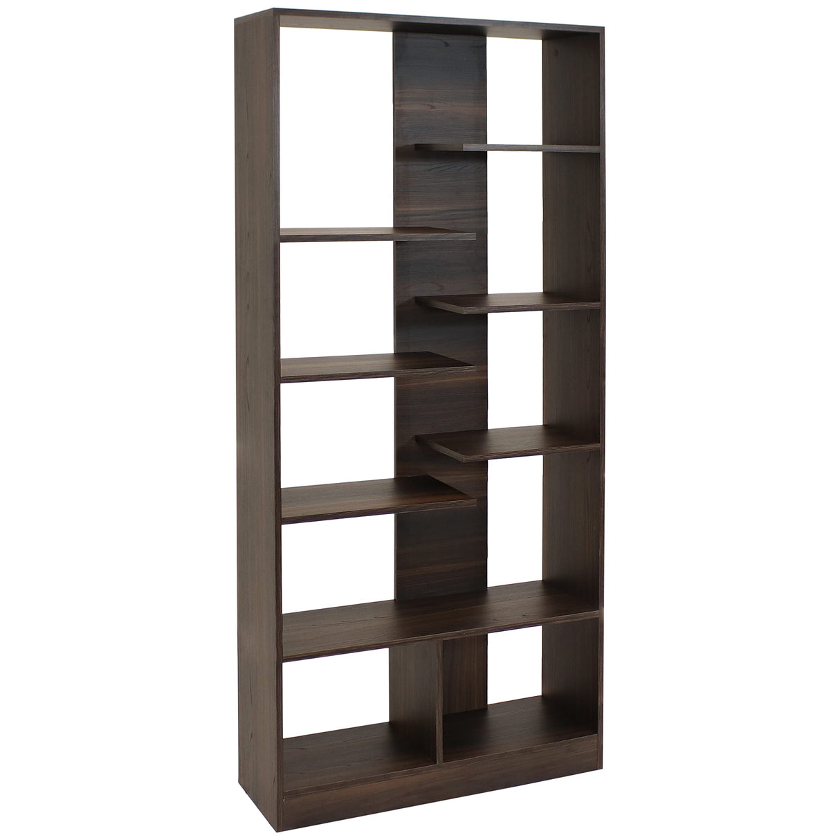 Sunnydaze Rosalee 67-Inch H 9-Tier Open-Back Bookshelf - 9 Staggered Shelves