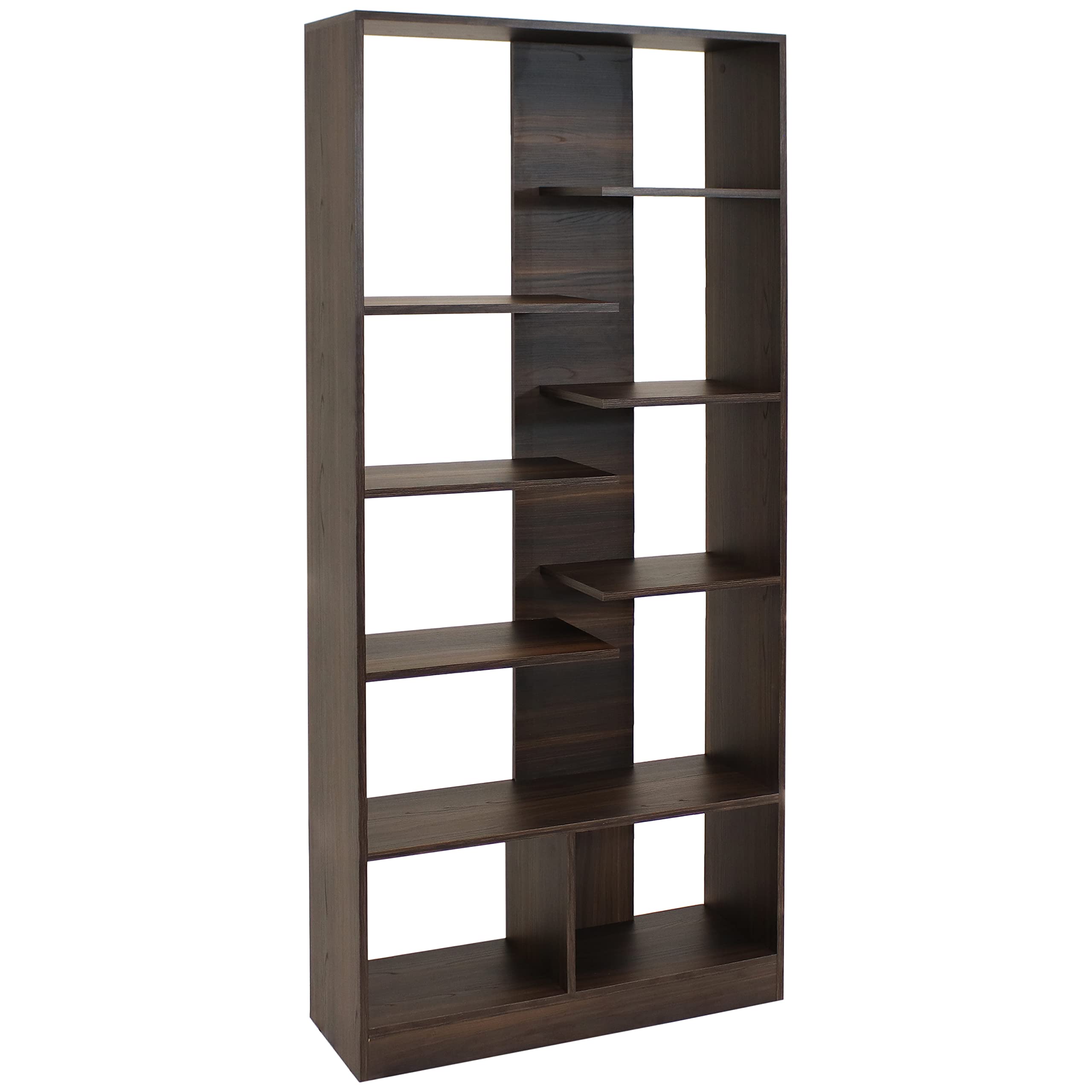 Sunnydaze Rosalee 67-Inch H 9-Tier Open-Back Bookshelf - 9 Staggered Shelves