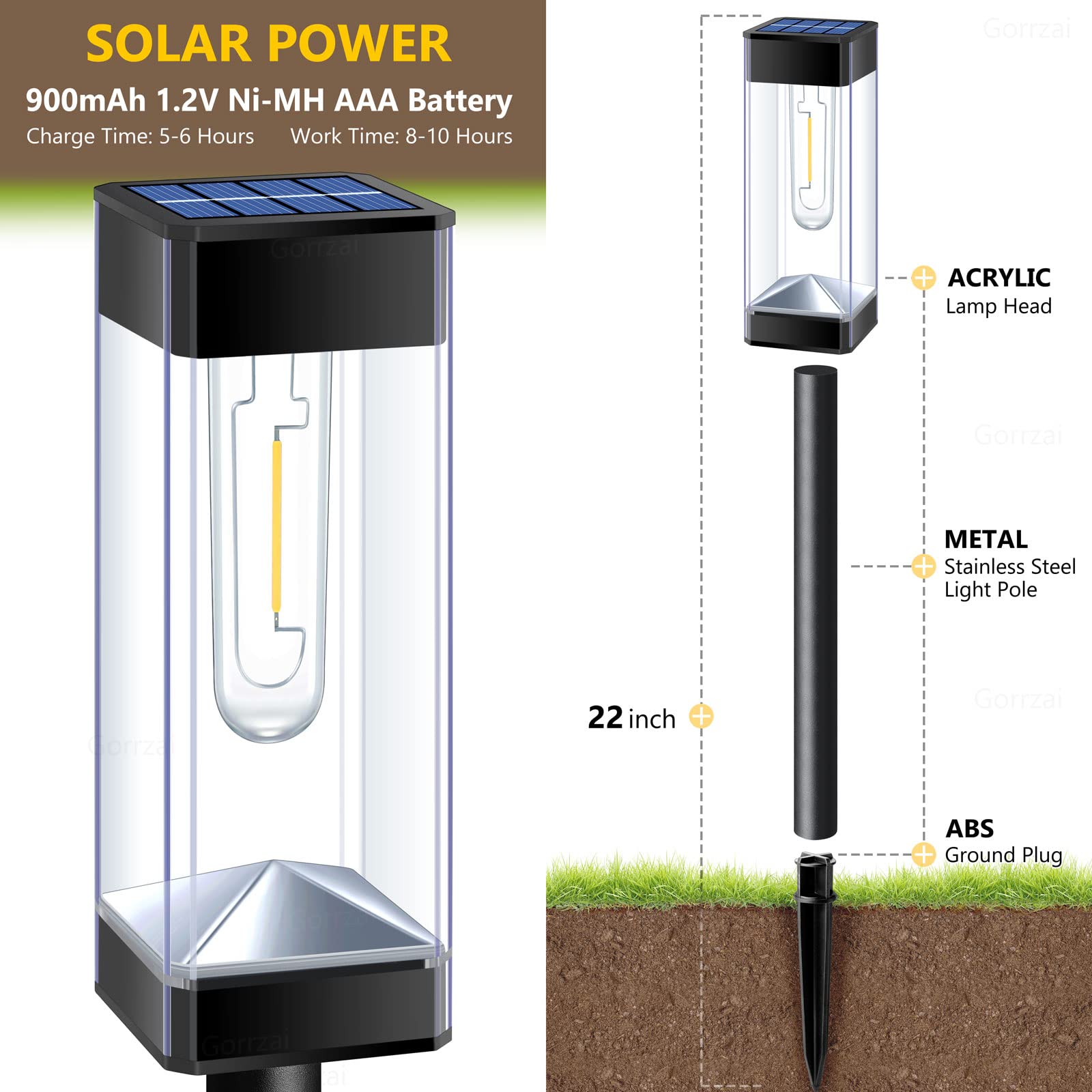 Pathway Lights 8 Pack Solar Outdoor Lights, Upgraded Stainless Steel Garden Lights
