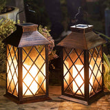 14" Solar Lantern Outdoor Garden Hanging Lantern Waterproof LED Flickering