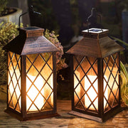 14" Solar Lantern Outdoor Garden Hanging Lantern Waterproof LED Flickering