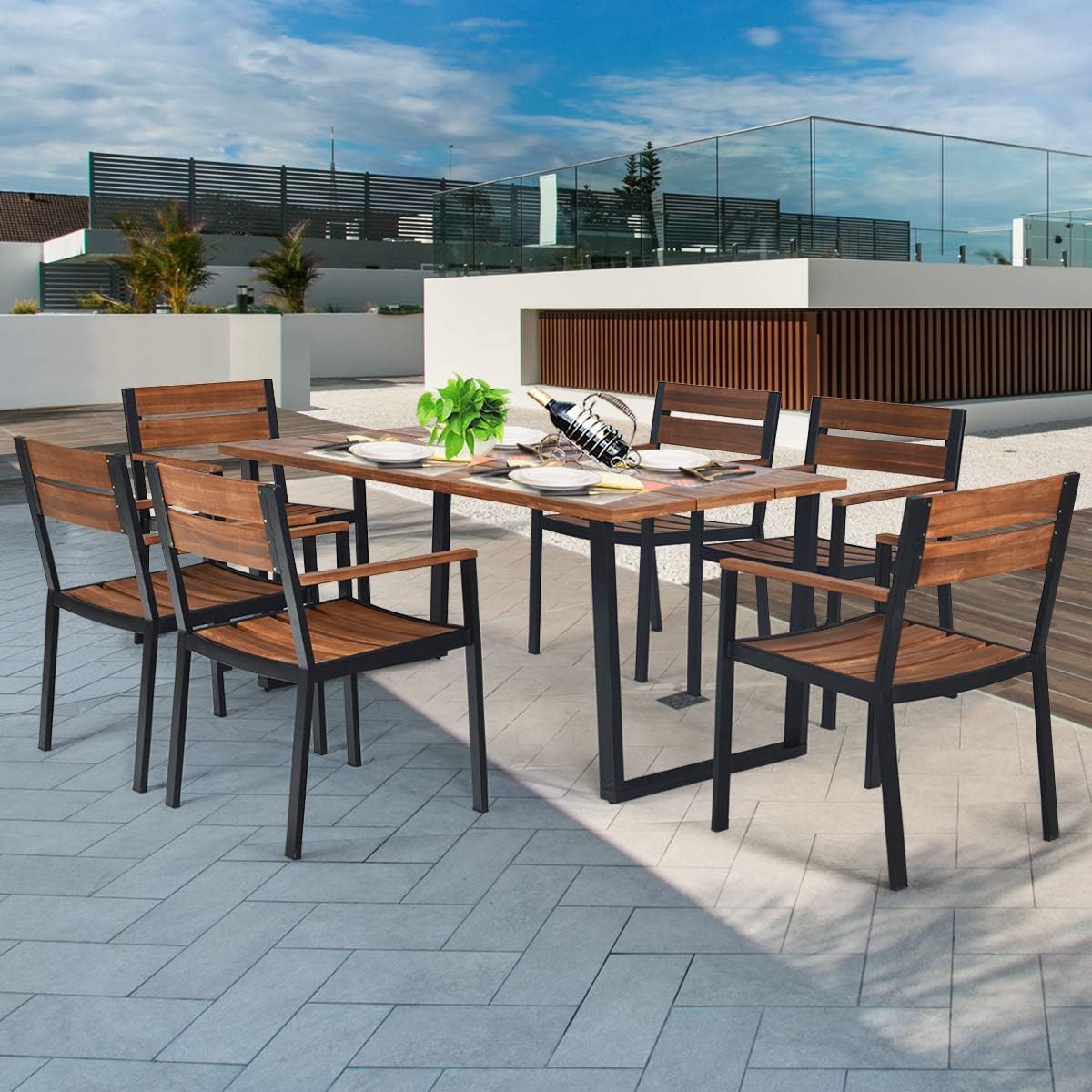 7 PCS Patented Outdoor Dining Set, Patio Dining Furniture Set with Sturdy Steel Frame