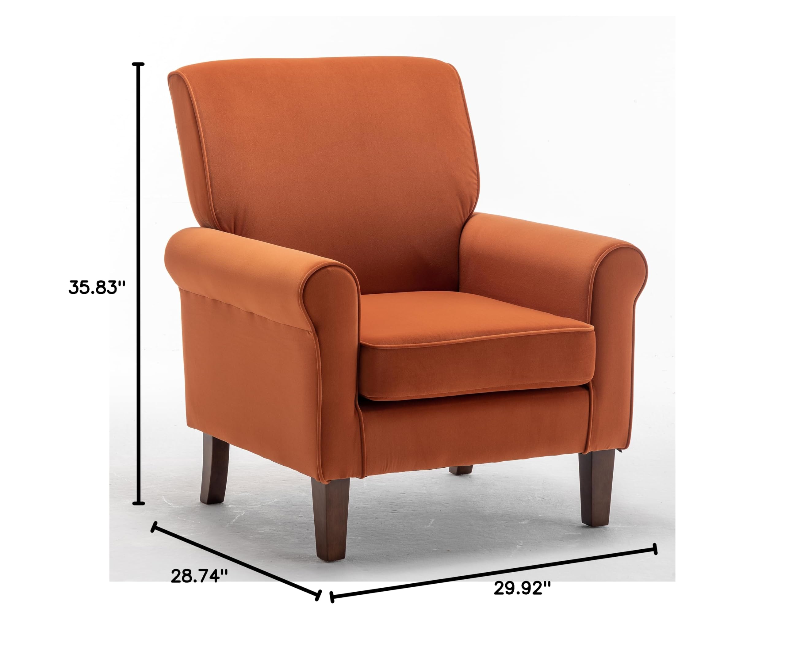 Traditional Arm Chairs for Living Room, Bedroom, and Office, Accent Armchair Featuring Birch Wood Frame and Elegant Curved Armrests, Orange