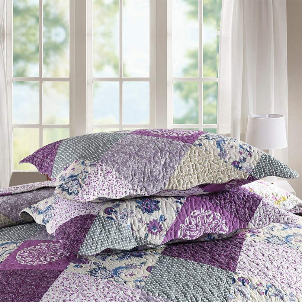 King Size Quilt Set - 3 Pieces Purple Patchwork King Quilt