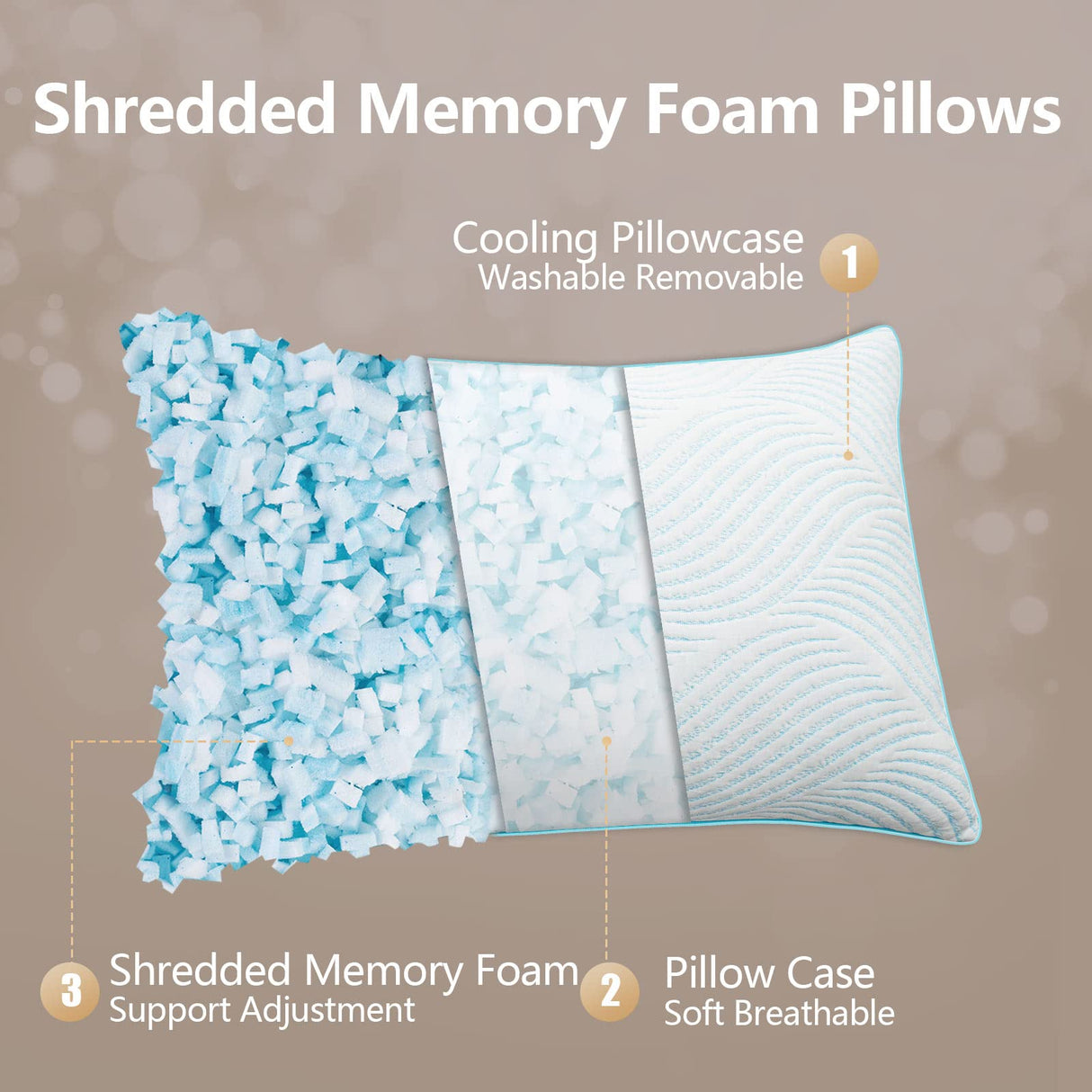 Pillows Queen Size Set of 2 Cooling Memory Foam Pillows for Sleeping Adjustable Firm