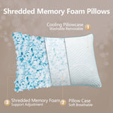 Pillows Queen Size Set of 2 Cooling Memory Foam Pillows for Sleeping Adjustable Firm