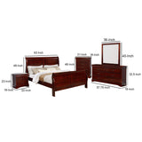 Benjara Queen Size Sleigh Wooden 5 Piece Bedroom Set, Brown