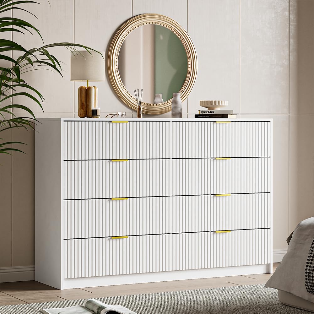 White Dresser for Bedroom, 8 Drawer Double Dresser
