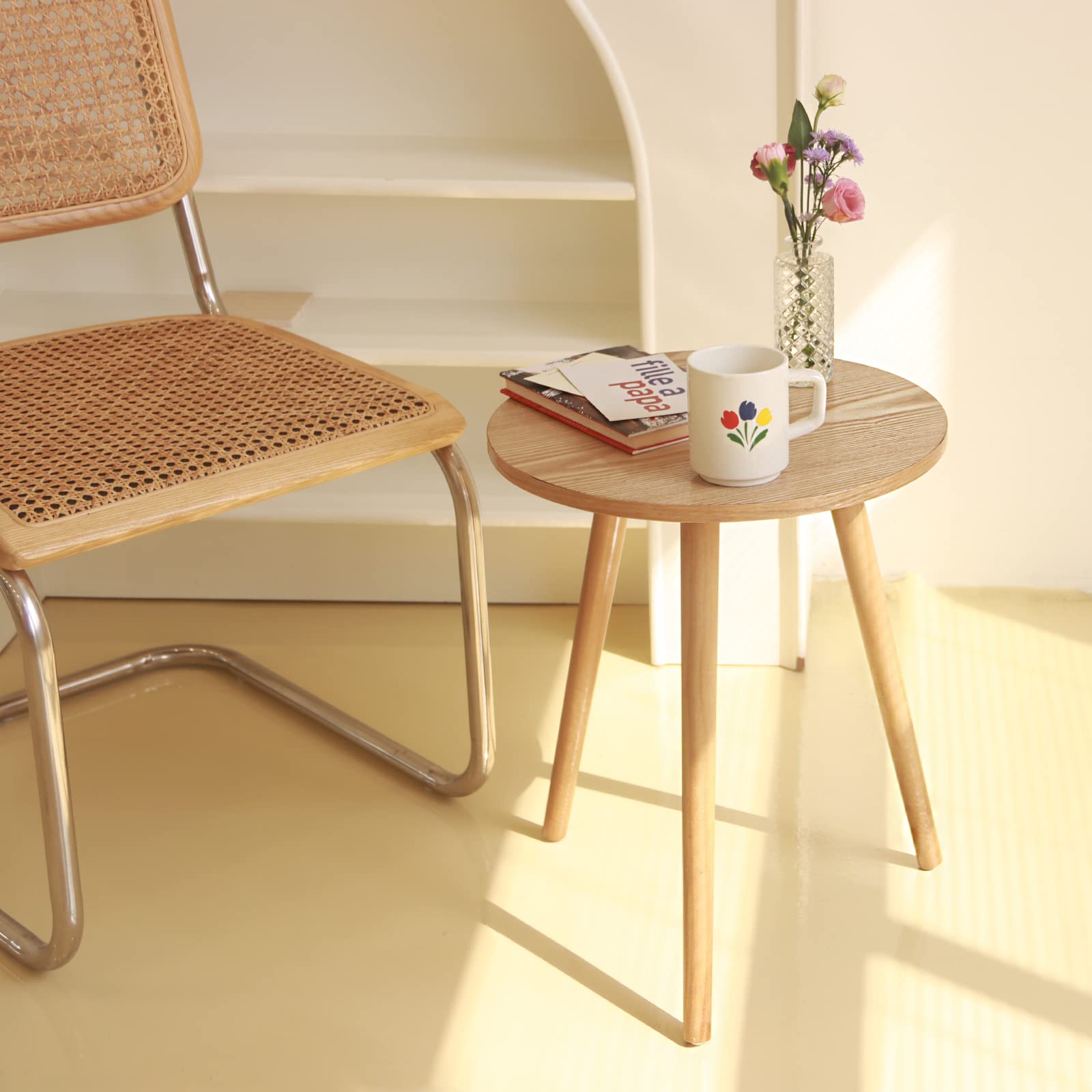 AWASEN Side Table Round, Small Accent Table Nightstand Modern End Table for Living Room Bedroom Office Small Spaces, 16''D x 19.5''H(Natural Walnut) - Bircata