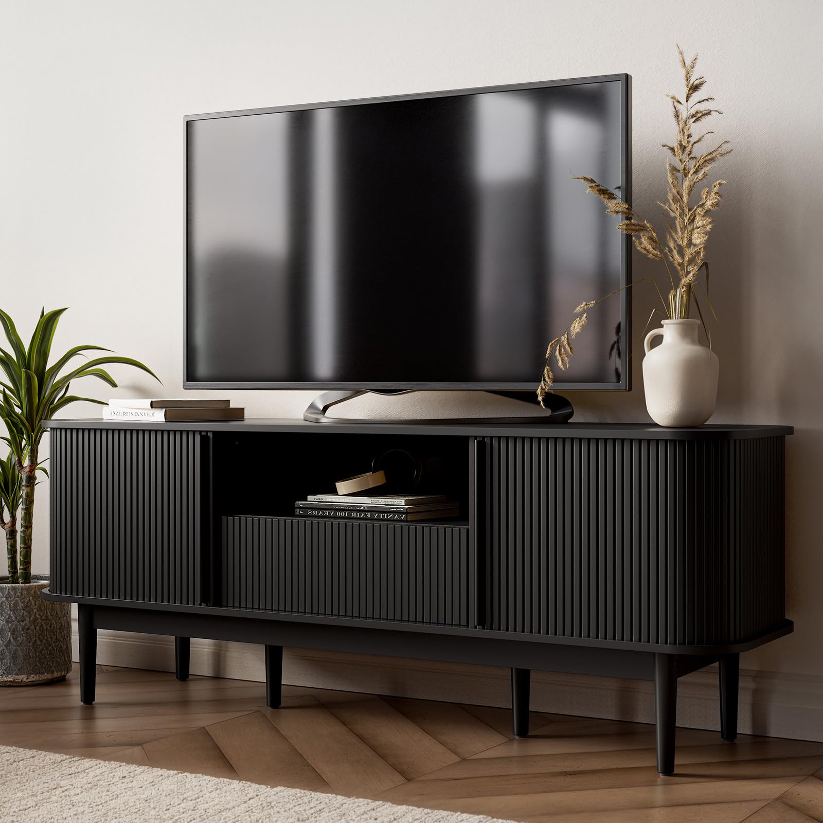 63" Black Fluted TV Stand for TVs up to 70"