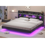King Floating Bed Frame with LED Lights & Storage Headboard