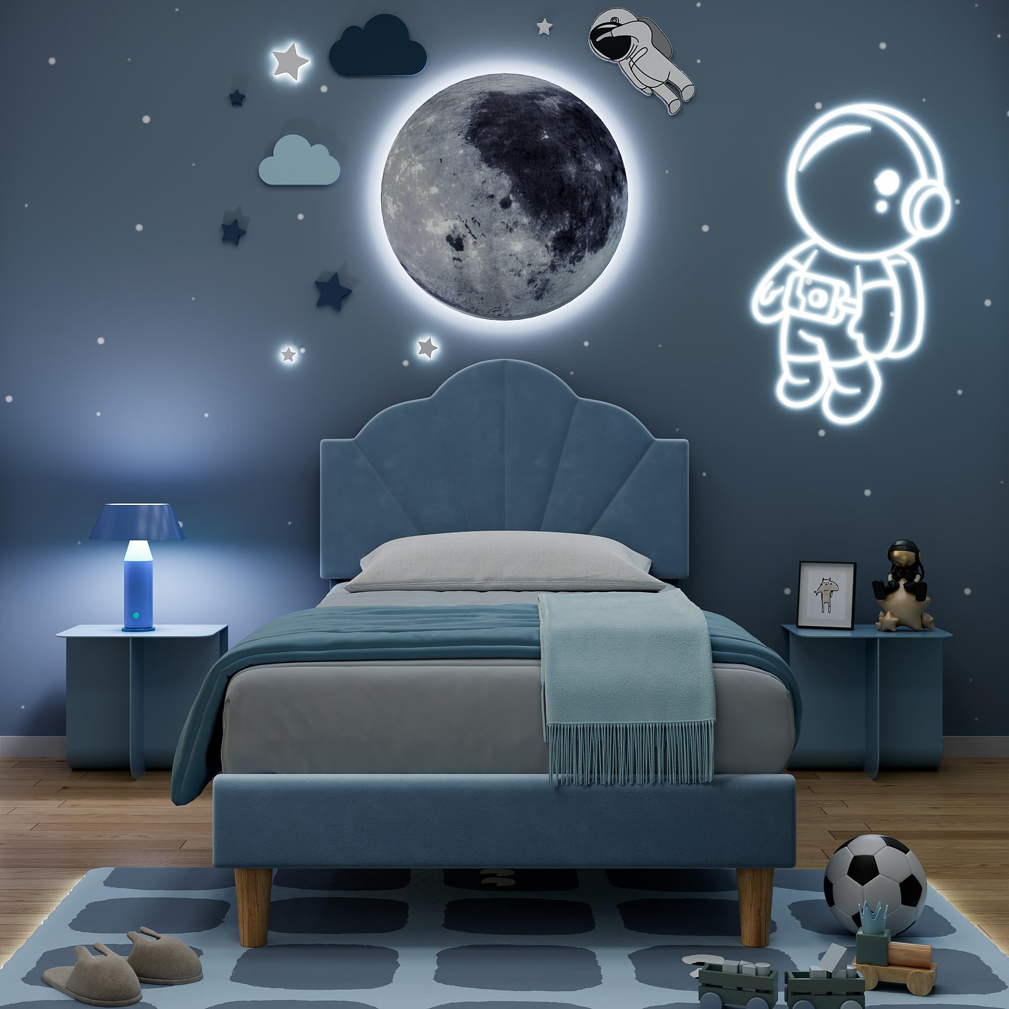 Twin XL Velvet Platform Bed with Adjustable Headboard