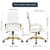 High Back Executive Office Chair - Ribbed PU Leather with Gold Frame