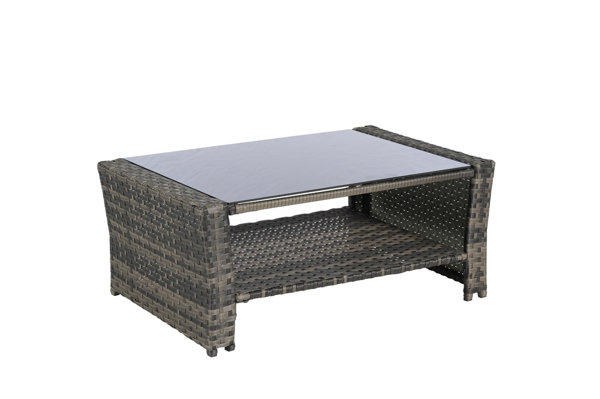4 Pieces Outdoor Patio Furniture Set with Rattan Chairs and Tempered Glass Table
