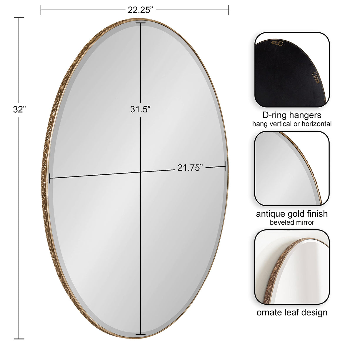 Elmora Glam Oval Ornate Bathroom Wall Mirror with Beveled Edge for Use Vertically