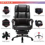 Reclining Office Chair with Footrest, Big Tall Bonded Leather Adjustable Tilt Angle Height